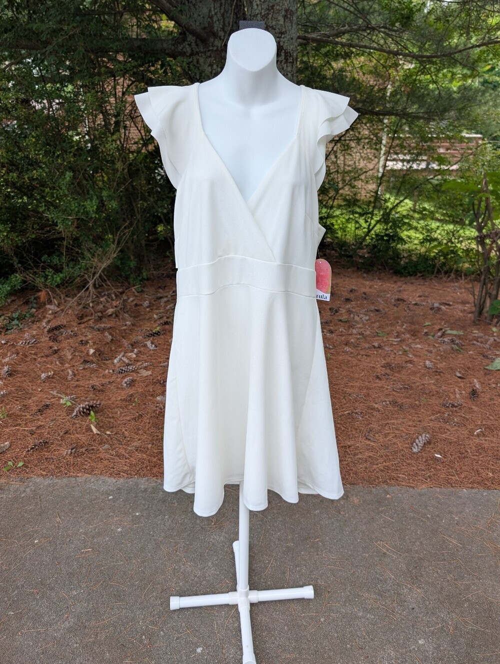 Arula Women's White Flutter Sleeve Babydoll Mini Dress Size A 1X NWT